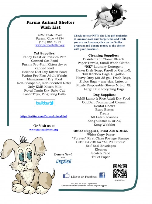 Wish List Parma Animal Shelter